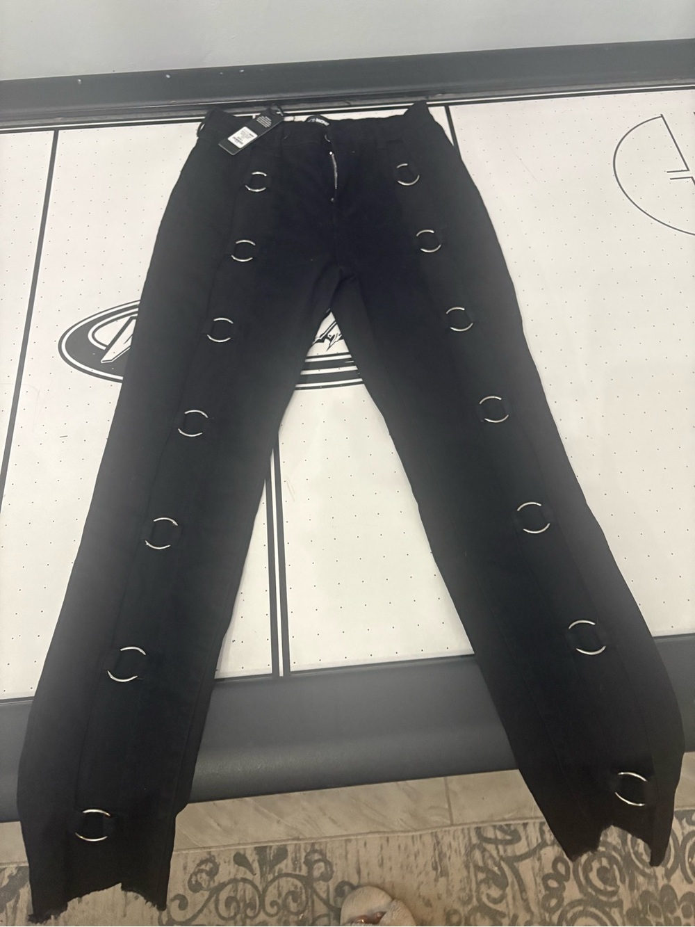 Fashion Nova Black Skinny Jeans with Silver Ring Accents